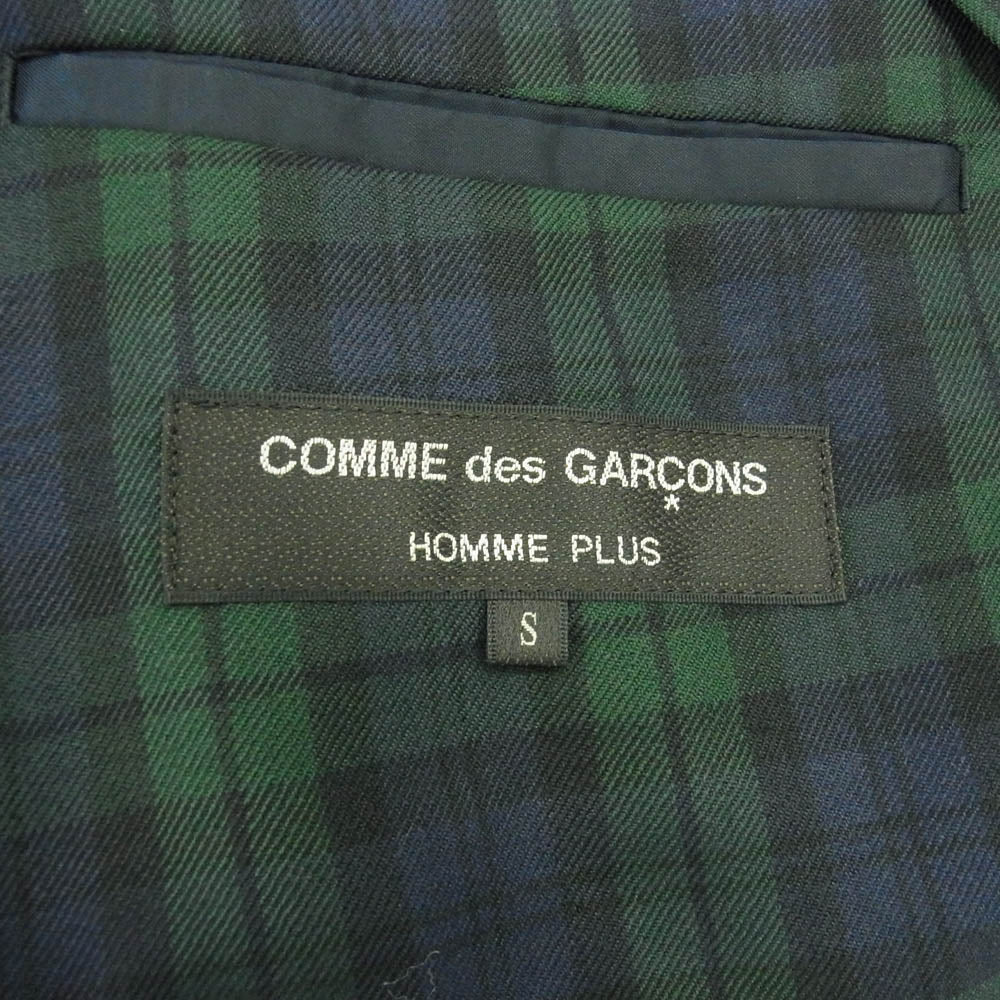 COMME des GARCONS HOMME PLUS コムデギャルソンオムプリュス 18SS AD2017 PA-J026 燕尾 田素材切替 裏使い チェック柄 ロング ジャケット コート モスグリーン系 マルチカラー系 S【中古】