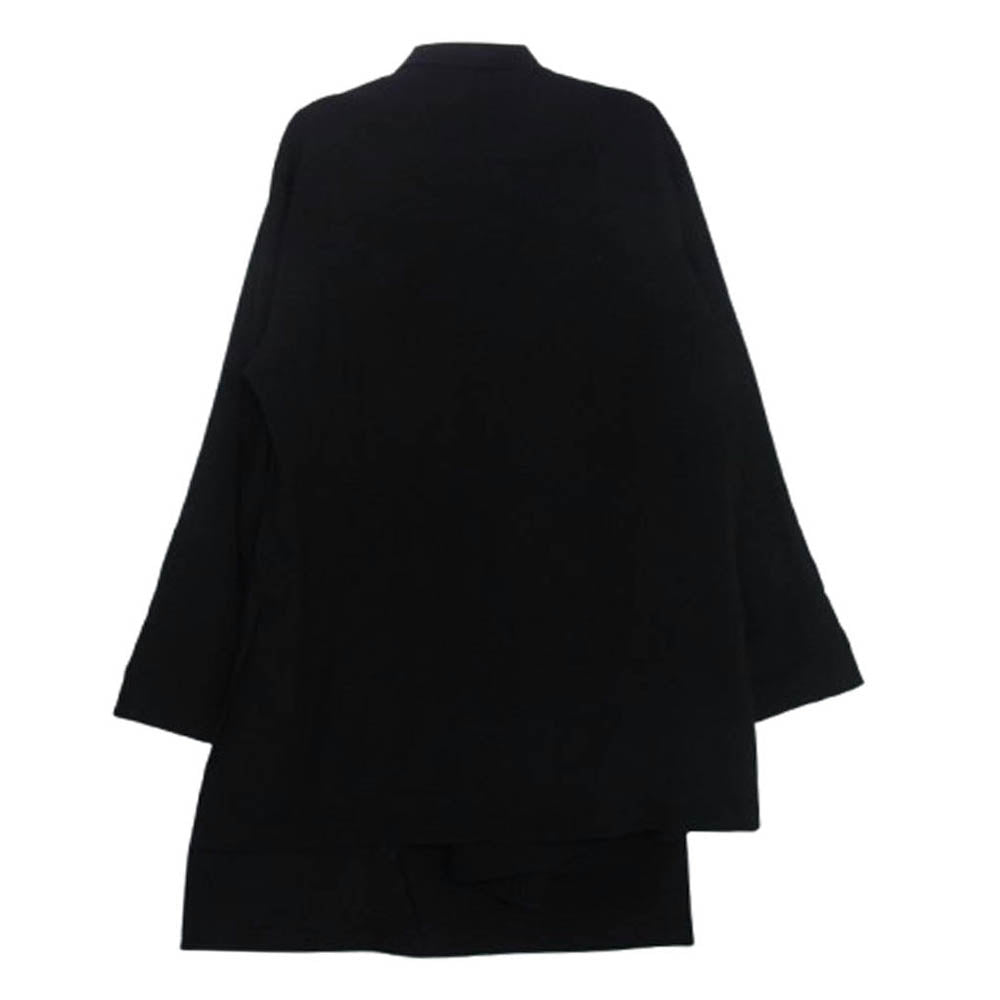 Yohji Yamamoto POUR HOMME ヨウジヤマモトプールオム 17SS HD-D10-100 100番ウールギャバジン シワギャバ 袈裟 ピークドラペル アシンメトリー ラップ ロング ジャケット ブラック系 2【中古】