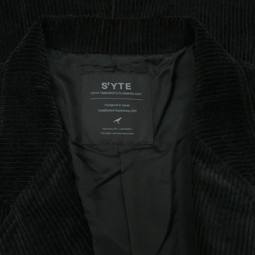 Y's Yohji Yamamoto ワイズ ヨウジヤマモト UB-J04-006-1-03 S'YTE サイト 6W SOCCER CORDUROY OVERSIZE NOTCHED LAPEL JACKET コーデュロイ オーバーサイズ ジャケット ブラック系 4【中古】
