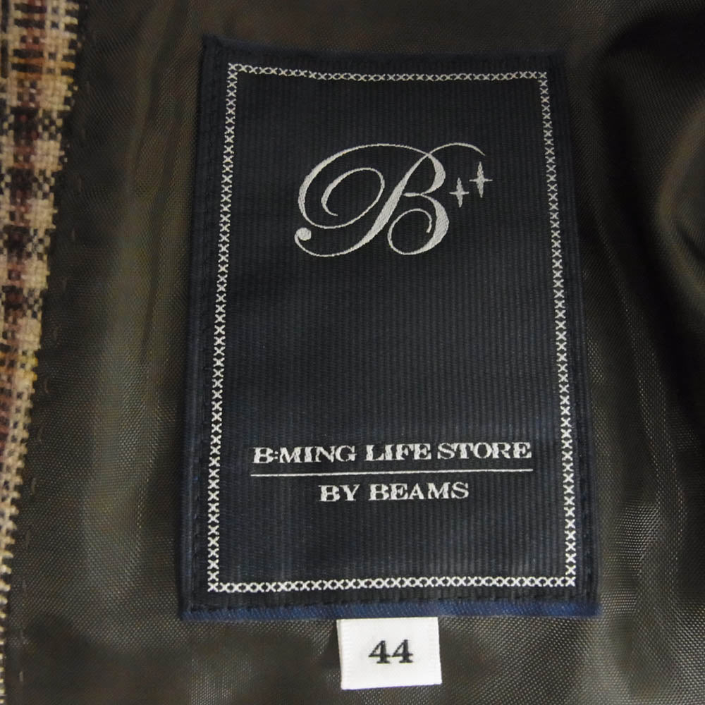 BEAMS ビームス bming by beams ウール チェック 1B テーラード ジャケット ブラウン系 マルチカラー系 44【極上美品】【中古】