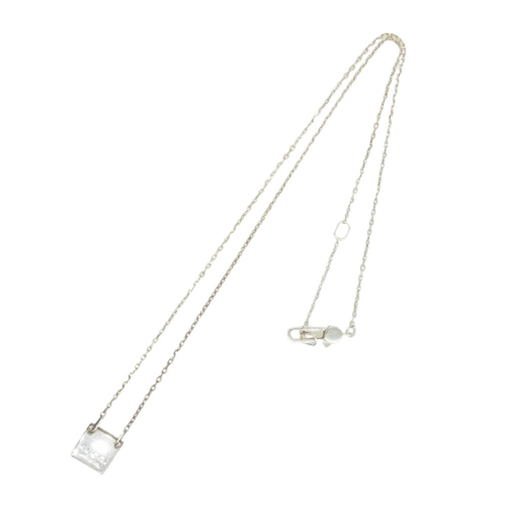 GUCCI グッチ ロゴ刻印 スクエア プレート ネックレス シルバー系 ゴールド系【中古】