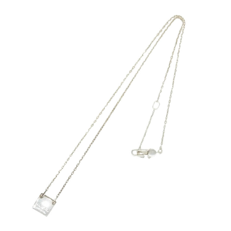 GUCCI グッチ ロゴ刻印 スクエア プレート ネックレス シルバー系 ゴールド系【中古】