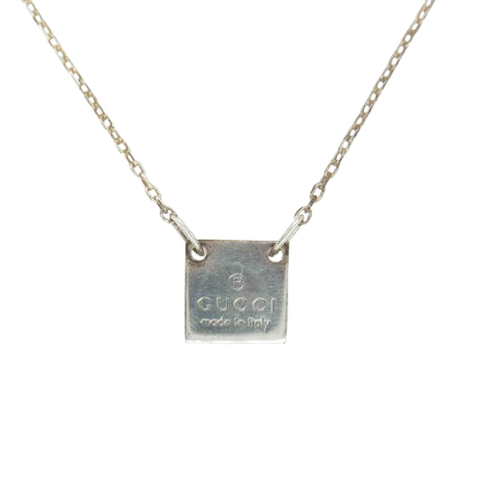 GUCCI グッチ ロゴ刻印 スクエア プレート ネックレス シルバー系 ゴールド系【中古】