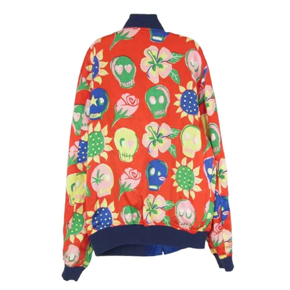 WACKO MARIA ワコマリア ロゴ刺繍 総柄 スカル フラワー リバーシブル スーベニア ジャケット スカジャン ブルー系 M【中古】