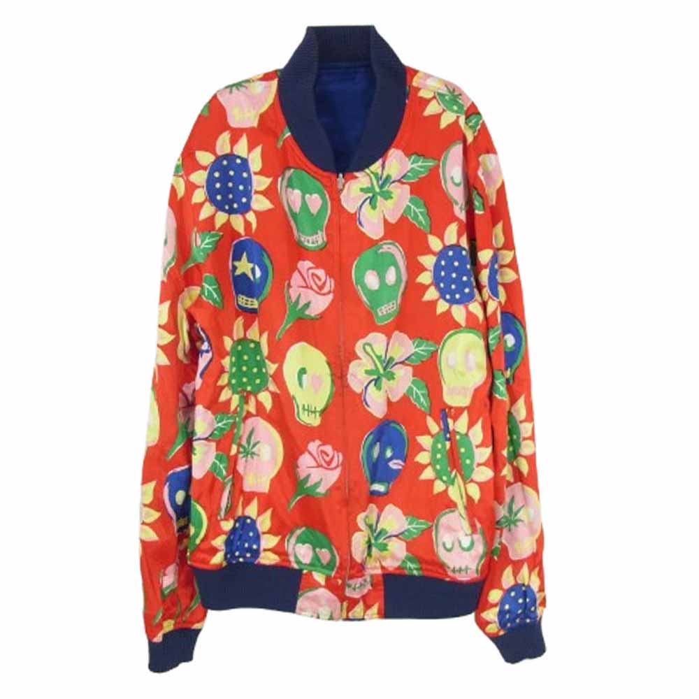 WACKO MARIA ワコマリア ロゴ刺繍 総柄 スカル フラワー リバーシブル スーベニア ジャケット スカジャン ブルー系 M【中古】