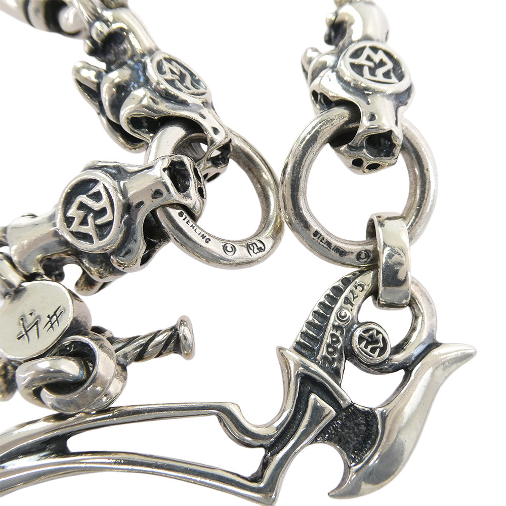 TRAVIS WALKER トラヴィスワーカー WCS012 ギャランティカード付属 THUNDER HOOK WITH 3 GARGOYLE DC RING AND MEAT LINKS WALLET CHAIN WITH T-BAR CZ サンダーフック ミート 3ガーゴイル ウォレットチェーン シルバー系【中古】