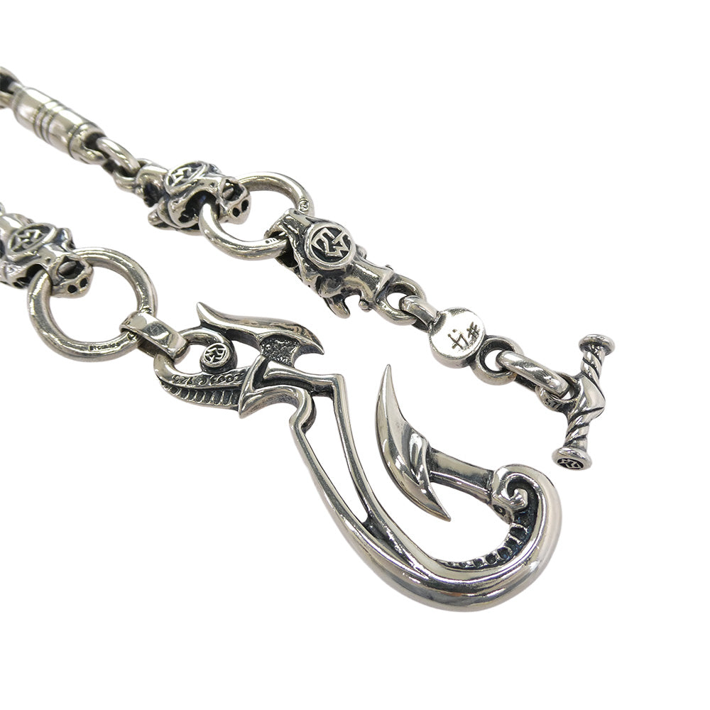 TRAVIS WALKER トラヴィスワーカー WCS012 ギャランティカード付属 THUNDER HOOK WITH 3 GARGOYLE DC RING AND MEAT LINKS WALLET CHAIN WITH T-BAR CZ サンダーフック ミート 3ガーゴイル ウォレットチェーン シルバー系【中古】