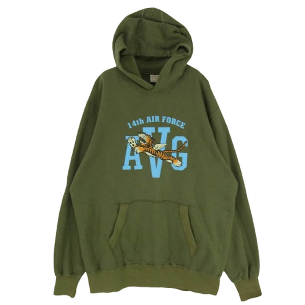 Buzz Rickson's バズリクソンズ 14th AIR FORCE プリント プルオーバー スウェット パーカ モスグリーン系 XXL【中古】