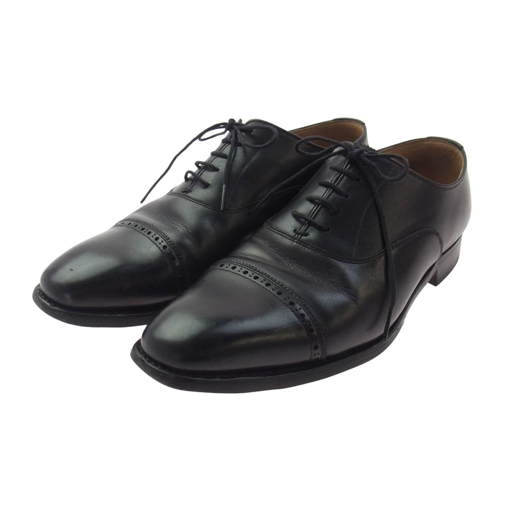 SCOTCH GRAIN スコッチグレイン F-0045 45周年記念 45th anniversary 内羽根 パンチドキャップ レザーシューズ ブラック系 24.5【中古】