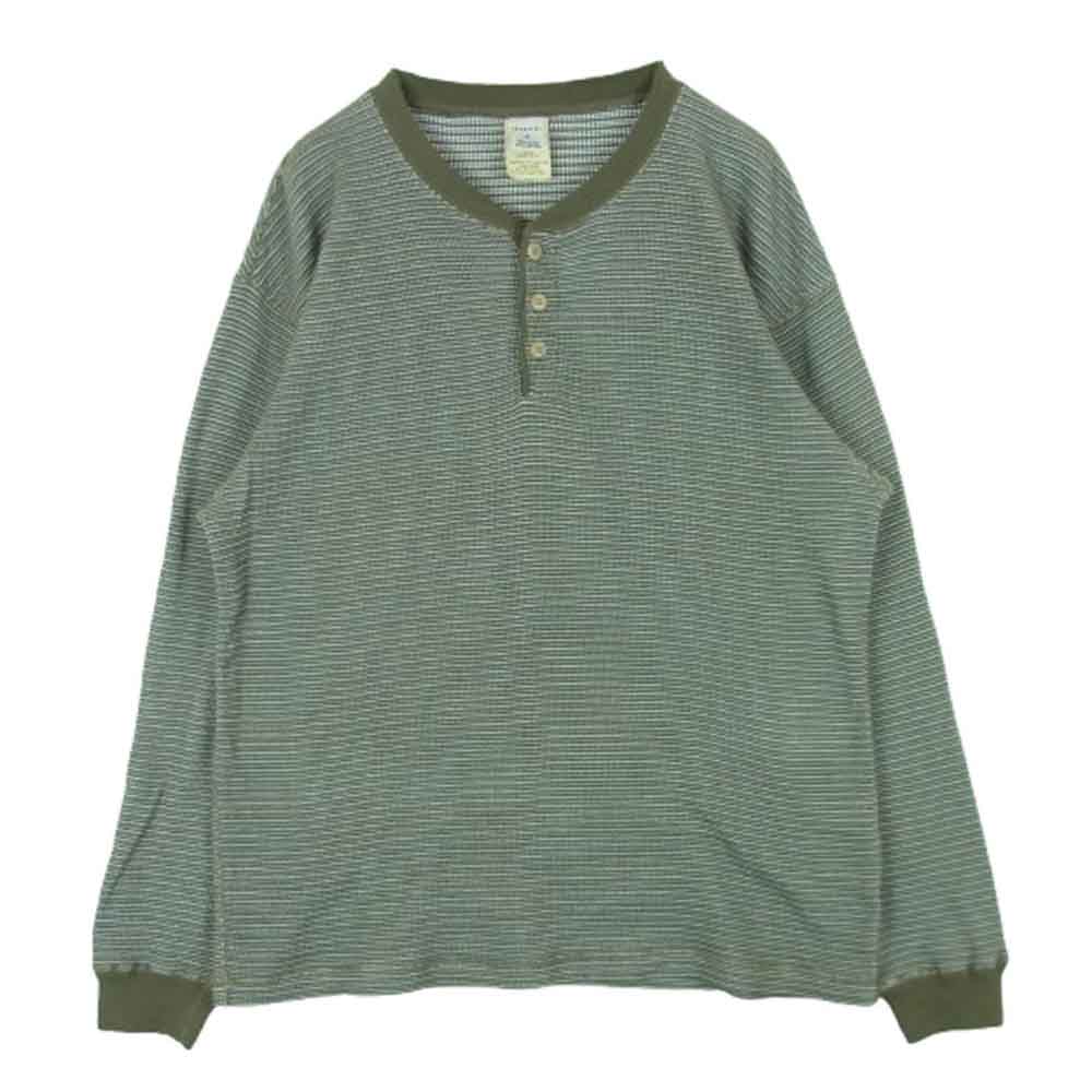 カーキス 1LDK WAFFLE HENLEY L/S TEE ワッフル ヘンリー ボーダー 長袖 Tシャツ グリーン系 カーキ系 XL【中古】