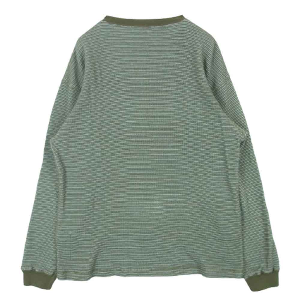 カーキス 1LDK WAFFLE HENLEY L/S TEE ワッフル ヘンリー ボーダー 長袖 Tシャツ グリーン系 カーキ系 XL【中古】