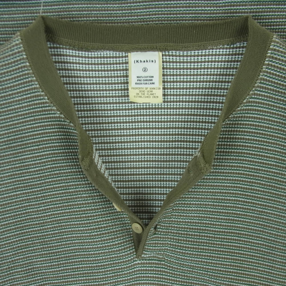 カーキス 1LDK WAFFLE HENLEY L/S TEE ワッフル ヘンリー ボーダー 長袖 Tシャツ グリーン系 カーキ系 XL【中古】