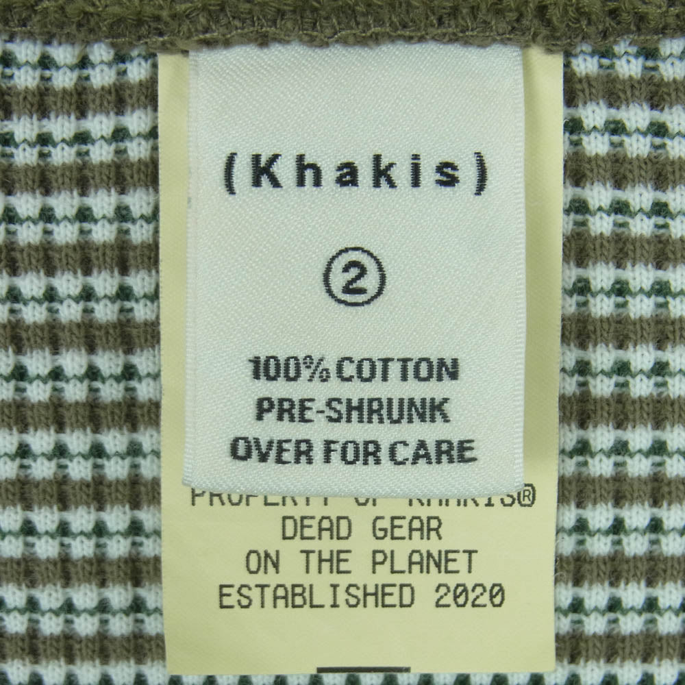 カーキス 1LDK WAFFLE HENLEY L/S TEE ワッフル ヘンリー ボーダー 長袖 Tシャツ グリーン系 カーキ系 XL【中古】