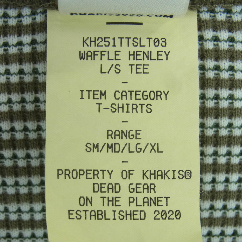 カーキス 1LDK WAFFLE HENLEY L/S TEE ワッフル ヘンリー ボーダー 長袖 Tシャツ グリーン系 カーキ系 XL【中古】