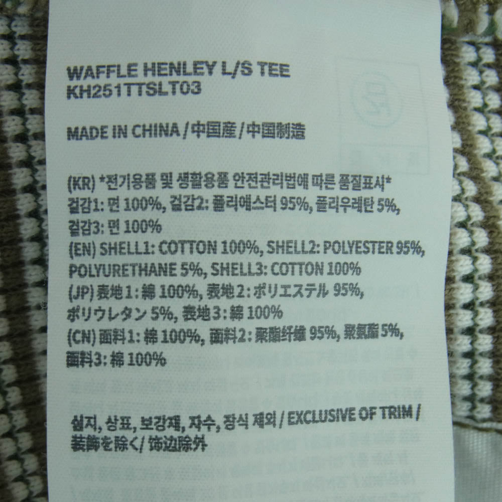 カーキス 1LDK WAFFLE HENLEY L/S TEE ワッフル ヘンリー ボーダー 長袖 Tシャツ グリーン系 カーキ系 XL【中古】