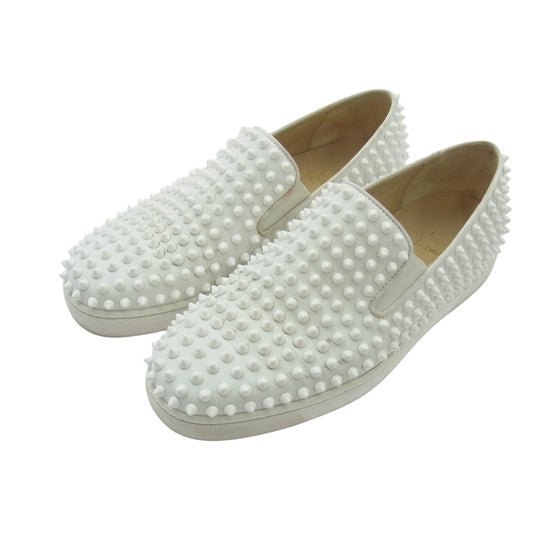 Christian Louboutin クリスチャンルブタン スタッズ スリッポン シューズ ローファー ホワイト系 39.5【中古】