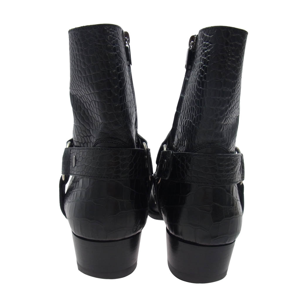 SAINT LAURENT サンローラン 603515 クロコ型押し ワイアット ハーネス リング サイドジップ ブーツ ブラック系 41【中古】