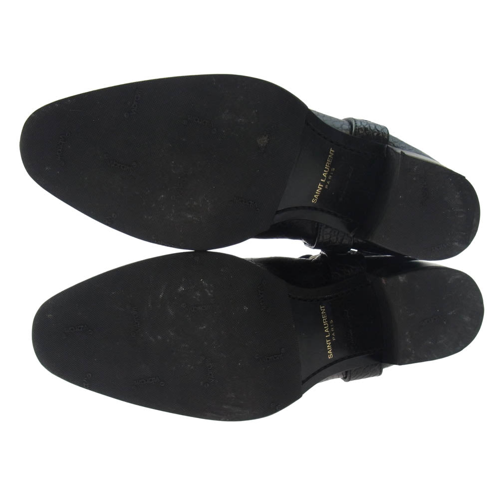 SAINT LAURENT サンローラン 603515 クロコ型押し ワイアット ハーネス リング サイドジップ ブーツ ブラック系 41【中古】