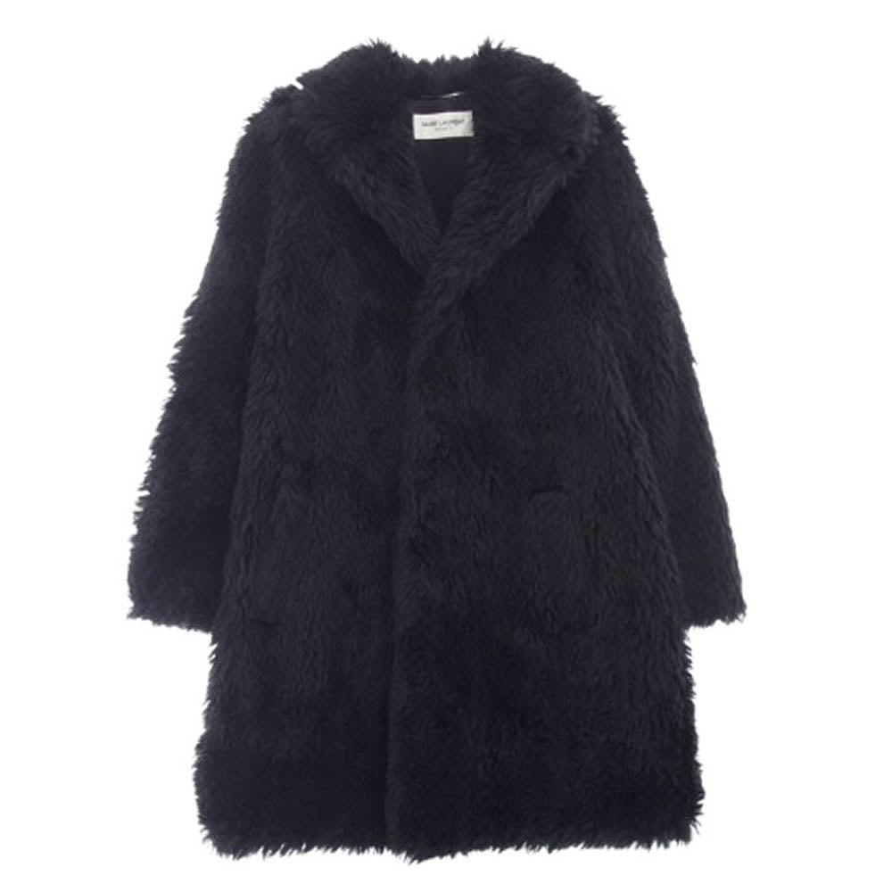 SAINT LAURENT サンローラン 529574 Y567T 国内正規品 モヘアファー コート ブラック系 46【中古】