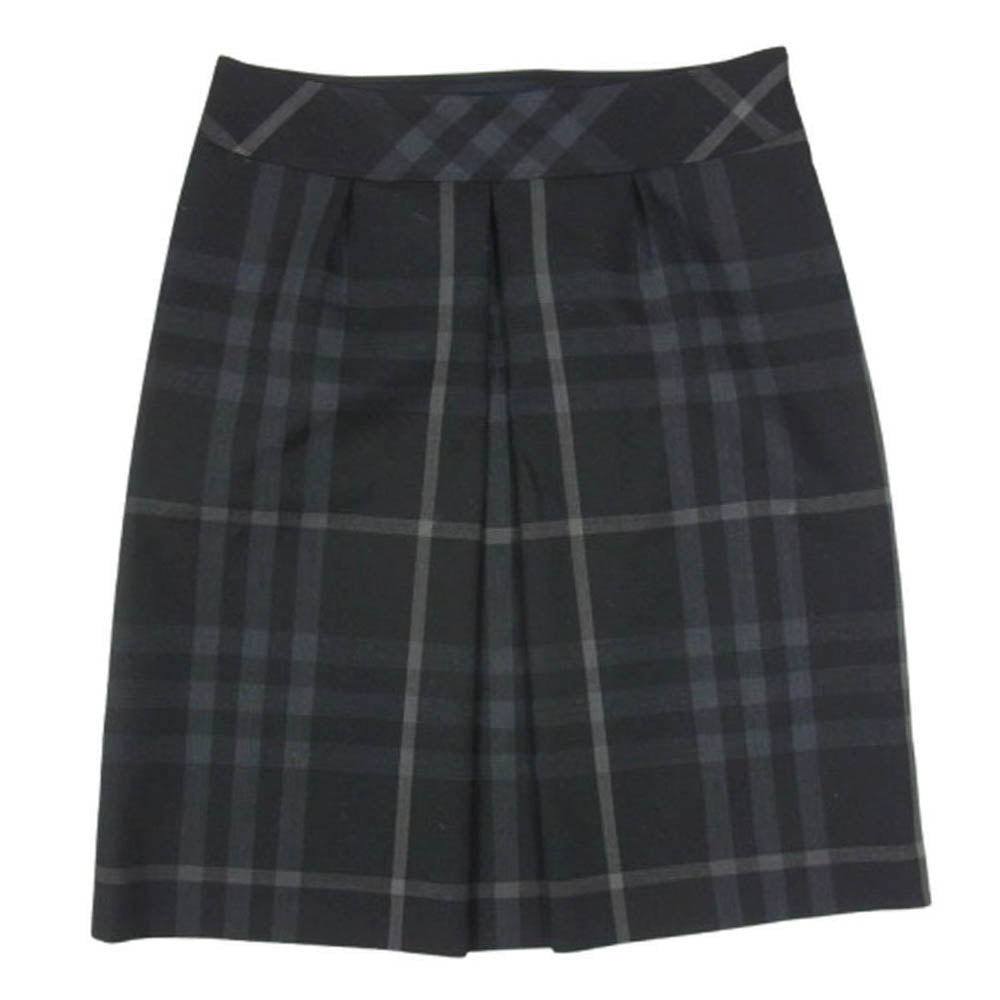 BURBERRY LONDON バーバリー ロンドン B1S21-284-08 三陽商会 ウール サイドプリーツ チェック スカート ブラック系【中古】