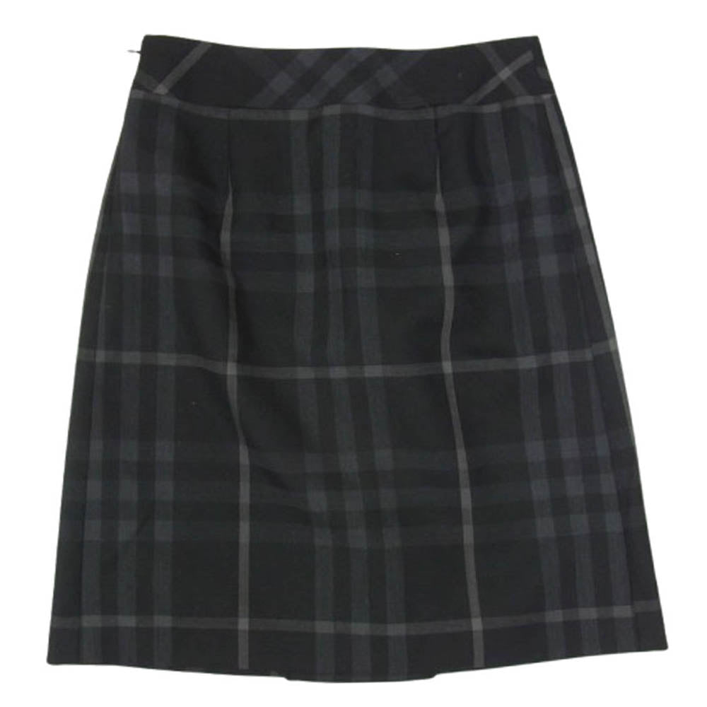 BURBERRY LONDON バーバリー ロンドン B1S21-284-08 三陽商会 ウール サイドプリーツ チェック スカート ブラック系【中古】