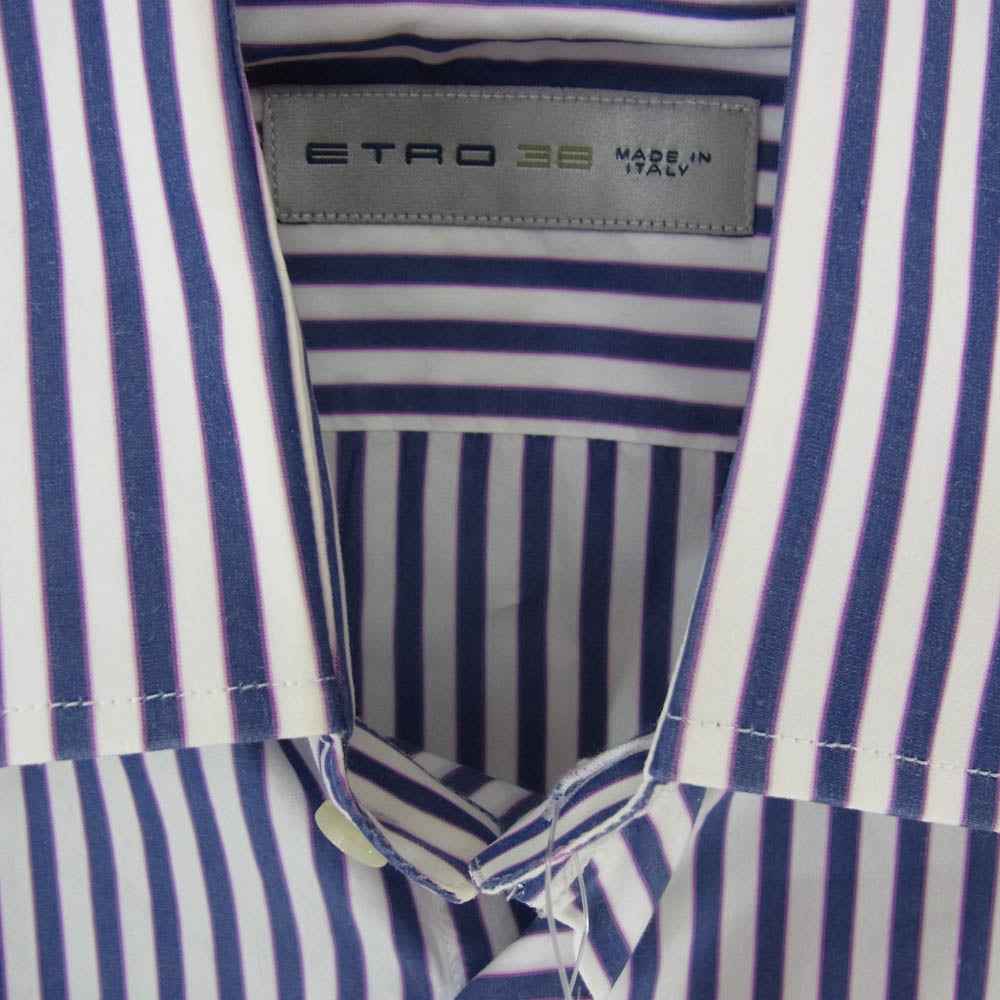 ETRO エトロ 131-16374-2004 ストライプ 長袖 シャツ ブルー系 38【中古】