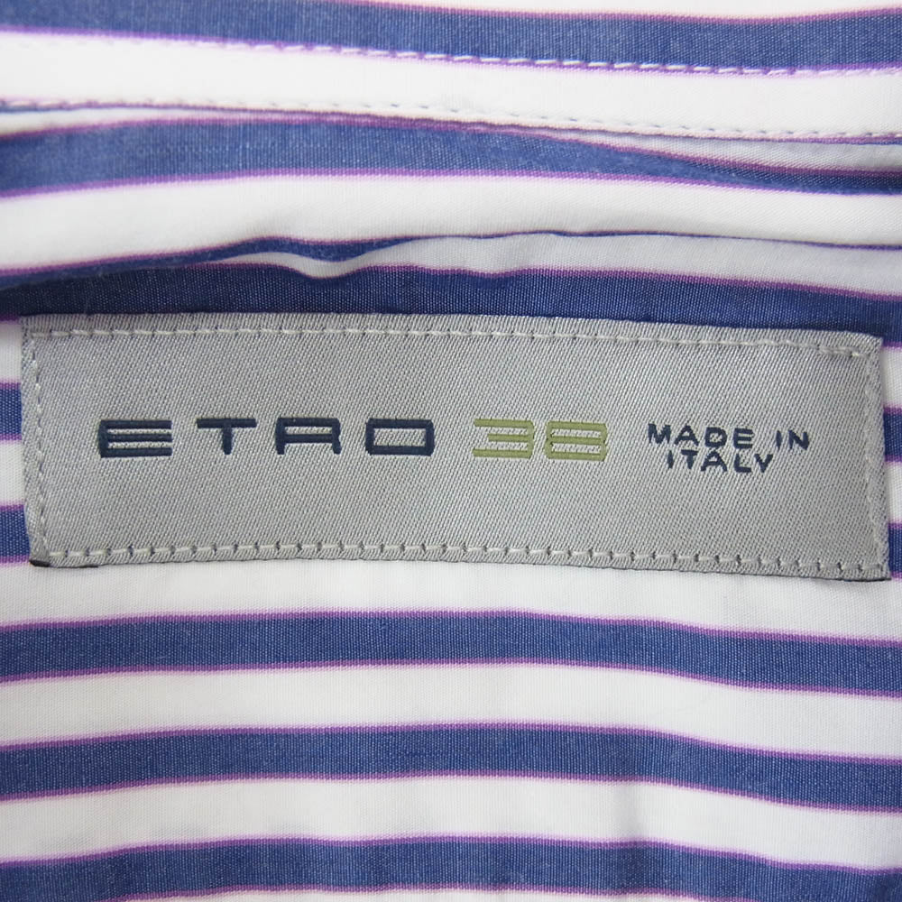 ETRO エトロ 131-16374-2004 ストライプ 長袖 シャツ ブルー系 38【中古】