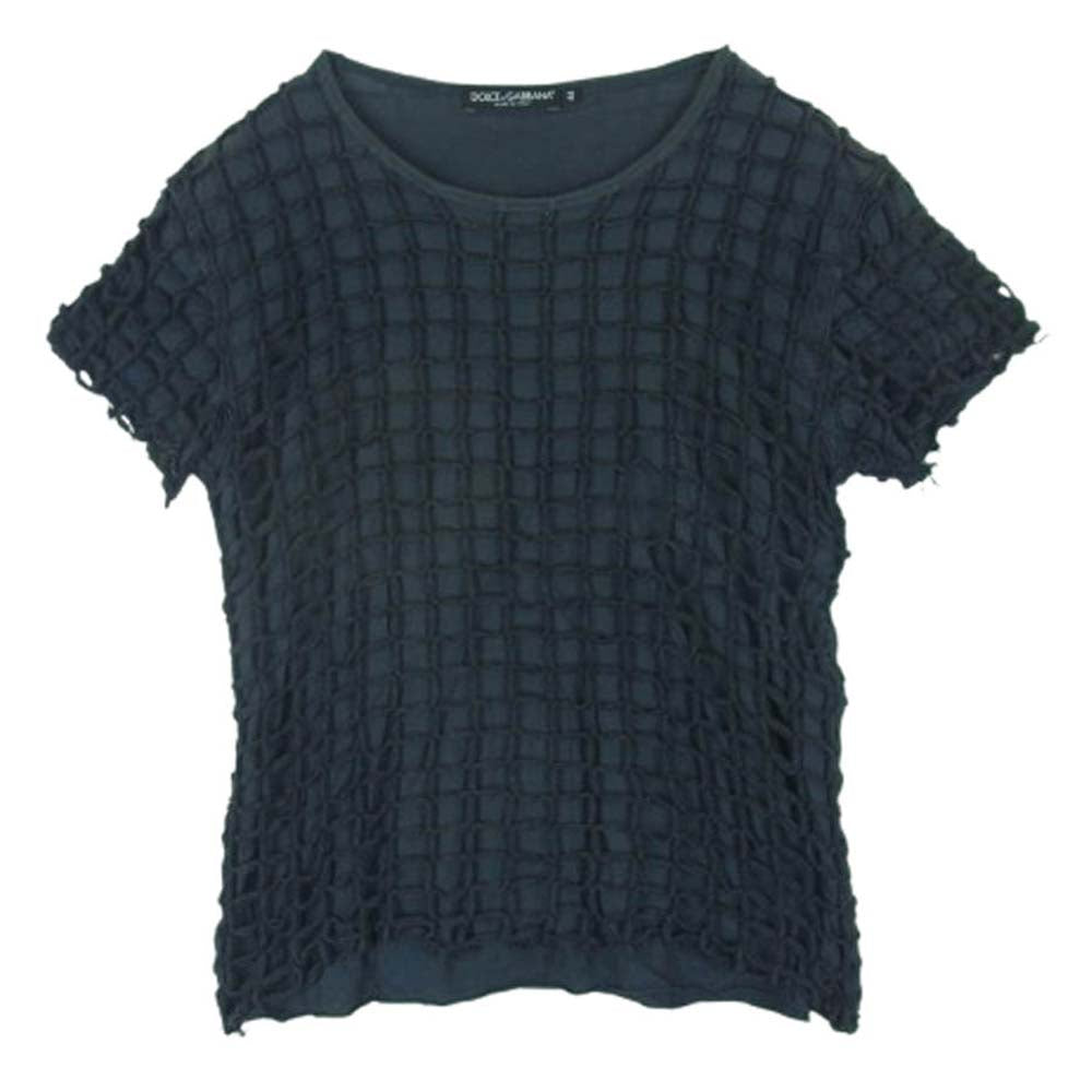 DOLCE&GABBANA ドルチェアンドガッバーナ イタリア製 ネット編み メッシュニット レイヤード 半袖 Tシャツ グレー系 44【中古】