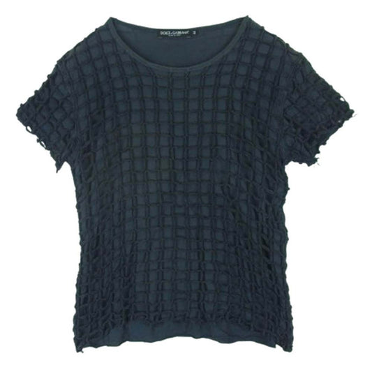 DOLCE&GABBANA ドルチェアンドガッバーナ イタリア製 ネット編み メッシュニット レイヤード 半袖 Tシャツ グレー系 44【中古】