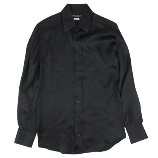 DOLCE&GABBANA ドルチェアンドガッバーナ G5279T イタリア製 シルク100％ テーラードフィット レギュラーカラー 長袖 シャツ ブラック系 38【中古】