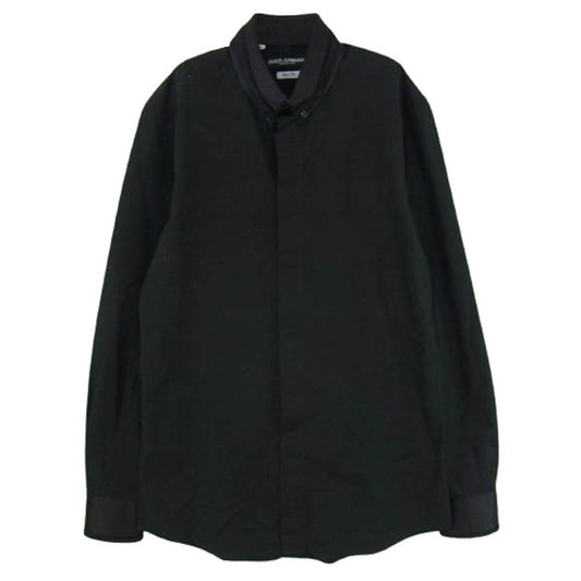 DOLCE&GABBANA ドルチェアンドガッバーナ G5341T イタリア製 比翼 スリムフィット コットンシルク レギュラーカラー 長袖 シャツ ブラック系 15 1/2【中古】