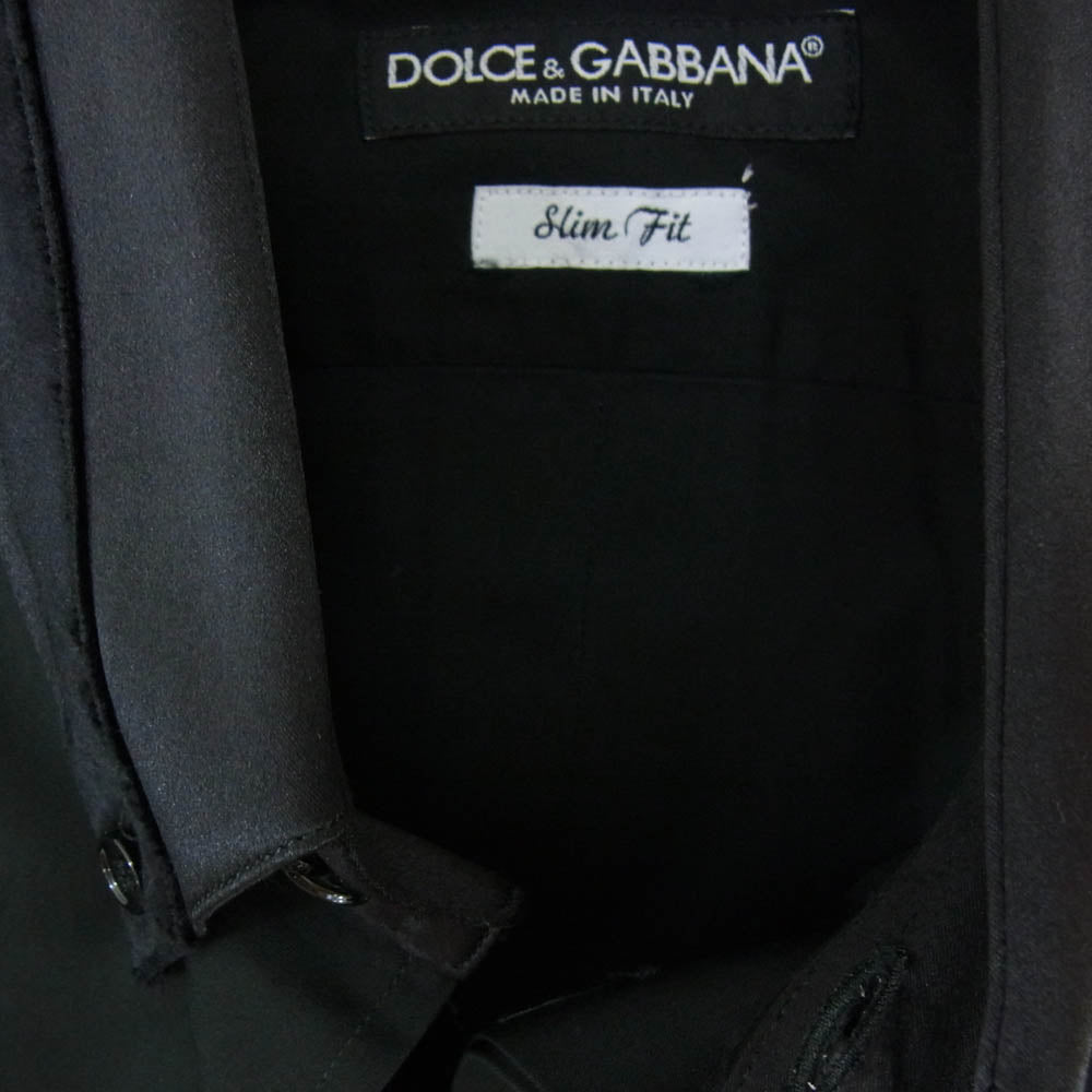 DOLCE&GABBANA ドルチェアンドガッバーナ G5341T イタリア製 比翼 スリムフィット コットンシルク レギュラーカラー 長袖 シャツ ブラック系 15 1/2【中古】