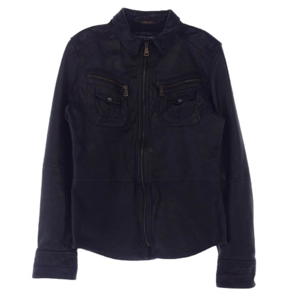 DOLCE&GABBANA ドルチェアンドガッバーナ G5669L イタリア製 ラムスキン レザー ジャケット ブラック系 46【中古】