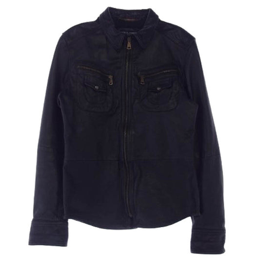 DOLCE&GABBANA ドルチェアンドガッバーナ G5669L イタリア製 ラムスキン レザー ジャケット ブラック系 46【中古】