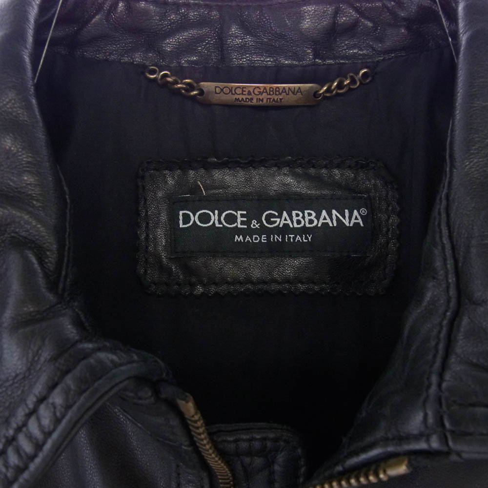 DOLCE&GABBANA ドルチェアンドガッバーナ G5669L イタリア製 ラムスキン レザー ジャケット ブラック系 46【中古】
