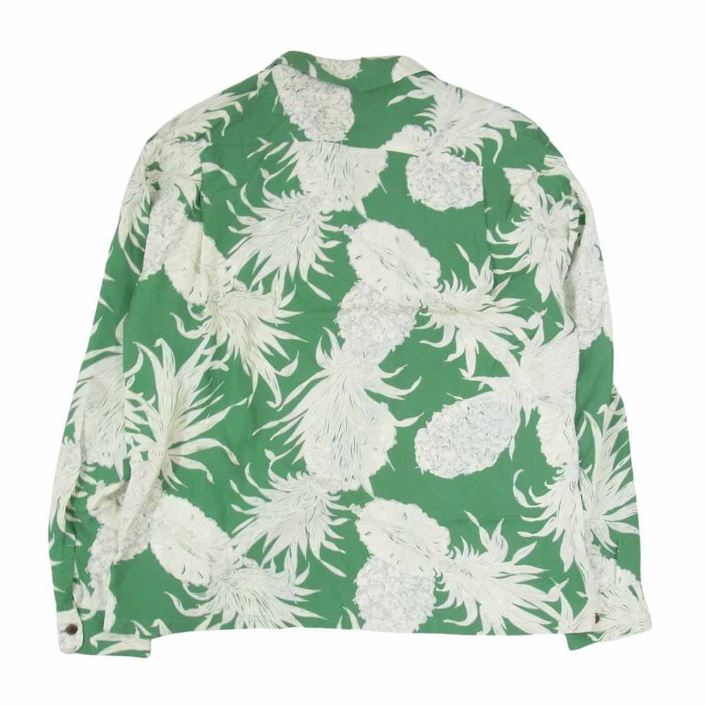 SUN SURF サンサーフ SS29403 L/S RAYON HAWAIIAN SHIRT ISLAND PINEAPPLE 総柄 オープンカラー レーヨン 長袖 アロハ シャツ グリーン系 XL【中古】