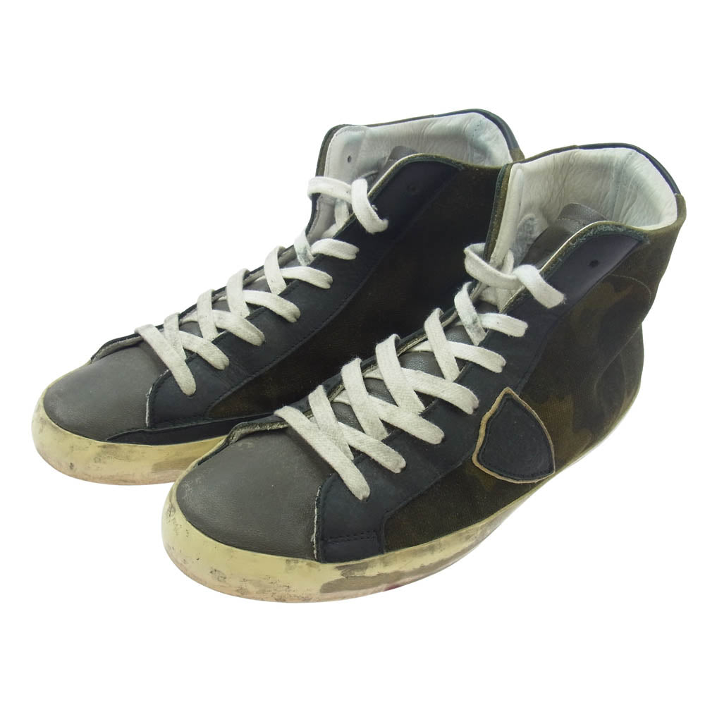 PHILIPPE MODEL フィリップモデル 迷彩 カモフラ スエード 切替 ハイカット スニーカー カーキ系 41【中古】