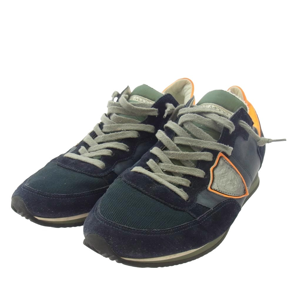 PHILIPPE MODEL フィリップモデル スエード 切替 ローカット スニーカー ネイビー系 41【中古】