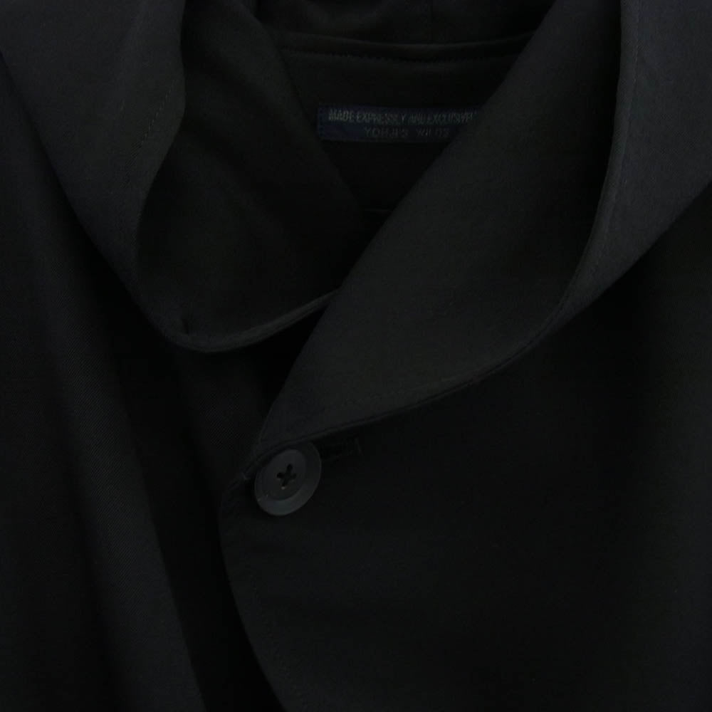 Yohji Yamamoto ヨウジヤマモト 24AW HO-C01-140 WOOL GABARDINE HOODED COAT ウール ギャバジン フーデッド コート ブラック系 2【中古】
