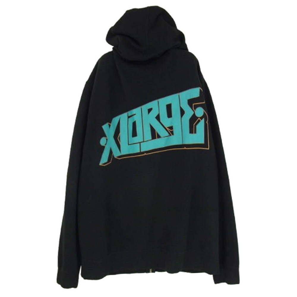 エクストララージ 90s フルジップ プリント パーカー ブラック系 L【中古】