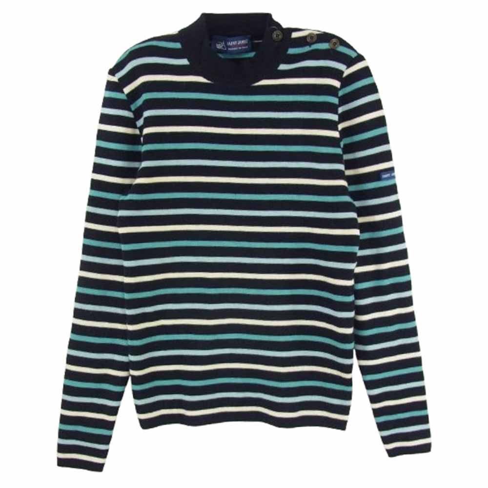 SAINT JAMES セントジェームス フランス製 ウール ボーダー ニット ネイビー ブルー系 S【中古】