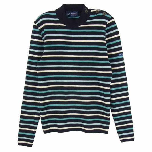SAINT JAMES セントジェームス フランス製 ウール ボーダー ニット ネイビー ブルー系 S【中古】
