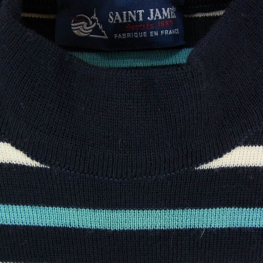 SAINT JAMES セントジェームス フランス製 ウール ボーダー ニット ネイビー ブルー系 S【中古】