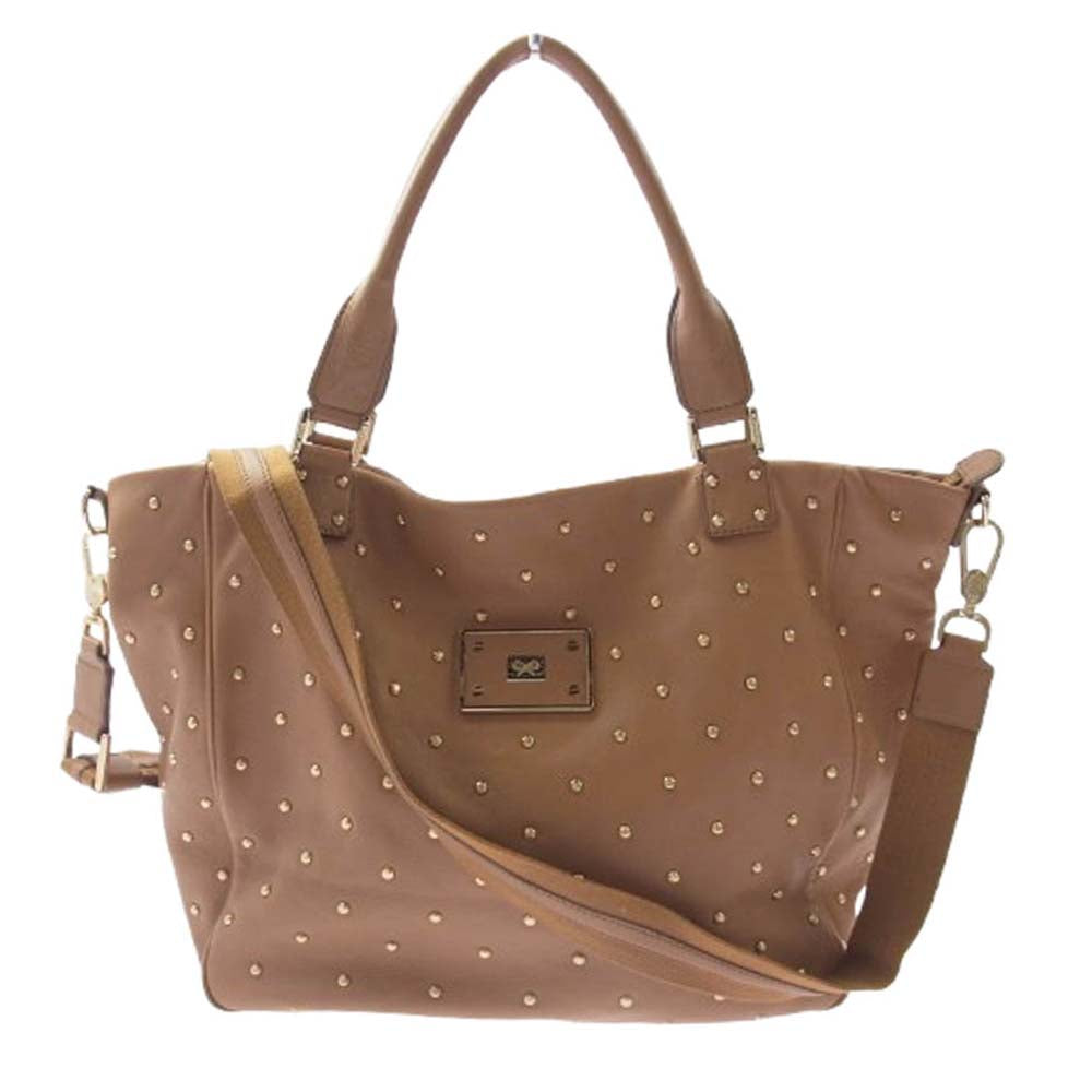 Anya Hindmarch アニヤ・ハインドマーチ スタッズ レザー ショルダー トート バッグ ブラウン系【中古】