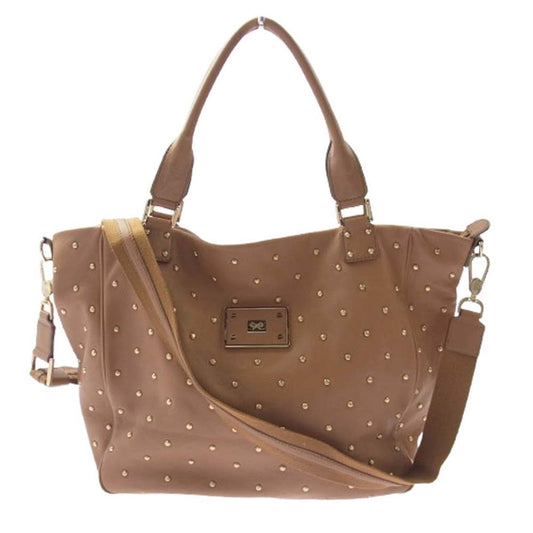 Anya Hindmarch アニヤ・ハインドマーチ スタッズ レザー ショルダー トート バッグ ブラウン系【中古】