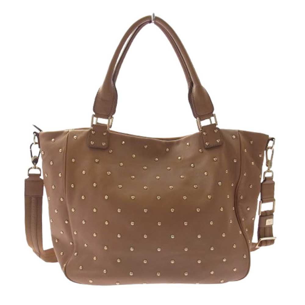 Anya Hindmarch アニヤ・ハインドマーチ スタッズ レザー ショルダー トート バッグ ブラウン系【中古】