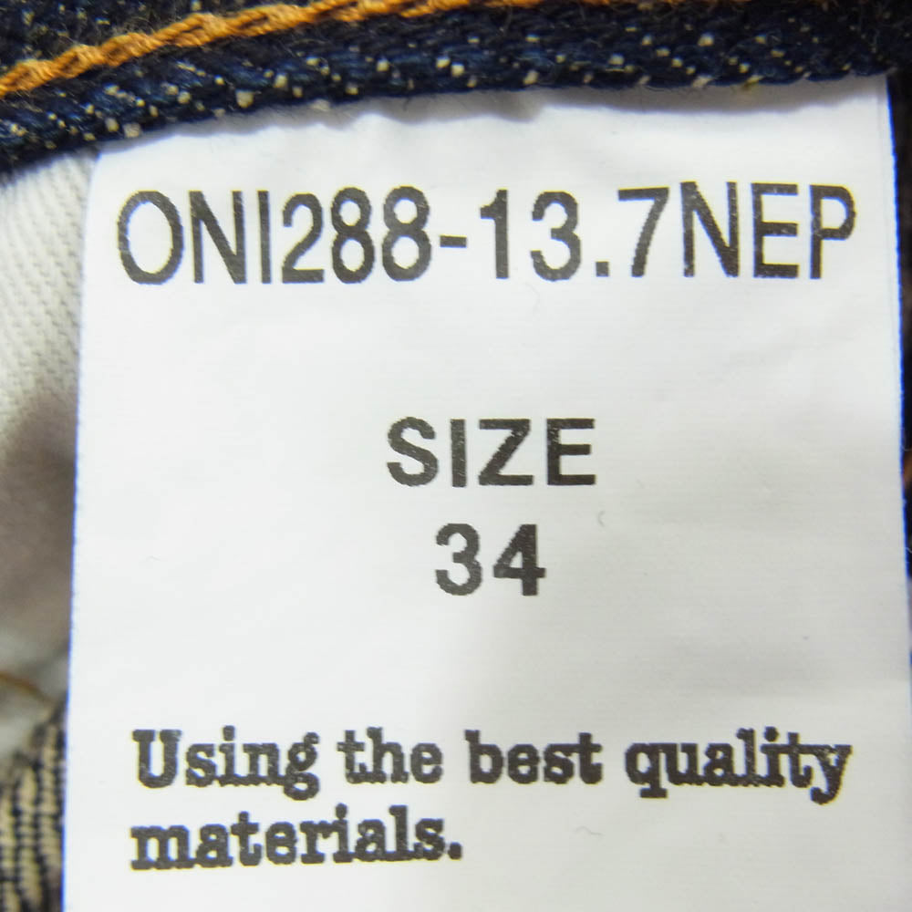 ONI DENIM 鬼デニム ONI288-13.7NEP 13.7oz NEP Denim Regular Straight 13.7オンス ネップデニム レギュラーストレート デニム パンツ ジーンズ インディゴブルー系 W34【極上美品】【中古】