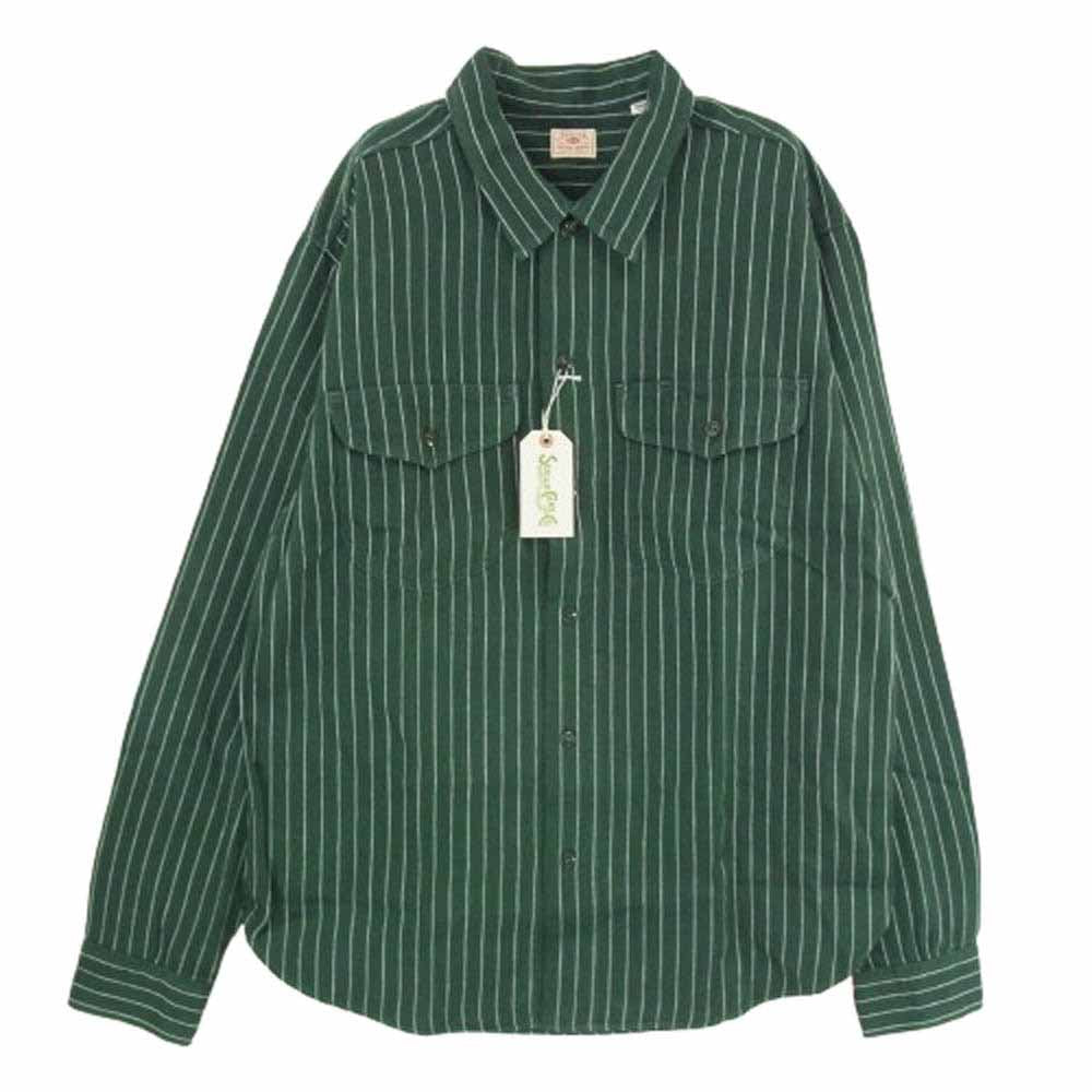 SUGAR CANE シュガーケーン SC28652 COKE STRIPE WORK SHIRT LONG SLEEVE コークストライプ 長袖 ワークシャツ グリーン系 M【新古品】【未使用】【中古】