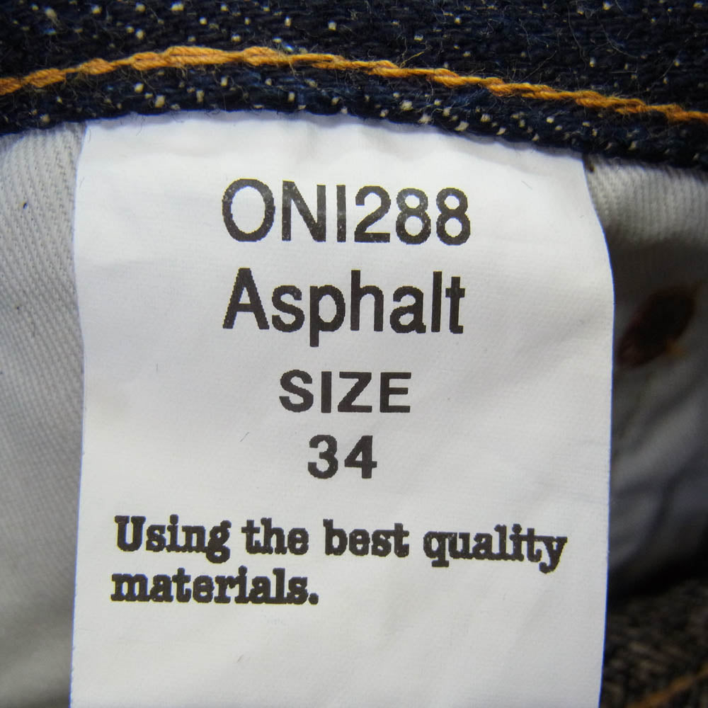ONI DENIM 鬼デニム 288-Asphalt 20oz Asphalt Denim Regular Straight アスファルトデニム レギュラーストレート デニム パンツ ジーンズ インディゴブルー系 W34【極上美品】【中古】