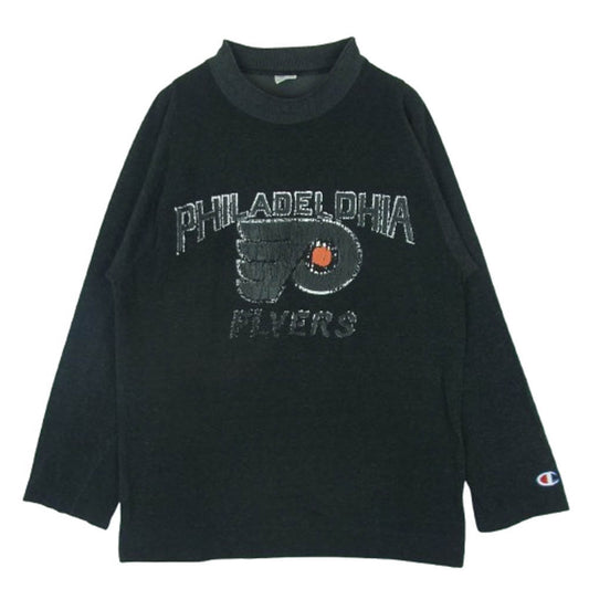 Champion チャンピオン vintage USA製 80s トリコタグ後期 プリント カットソー 長袖 Tシャツ ダークグレー系 M【中古】